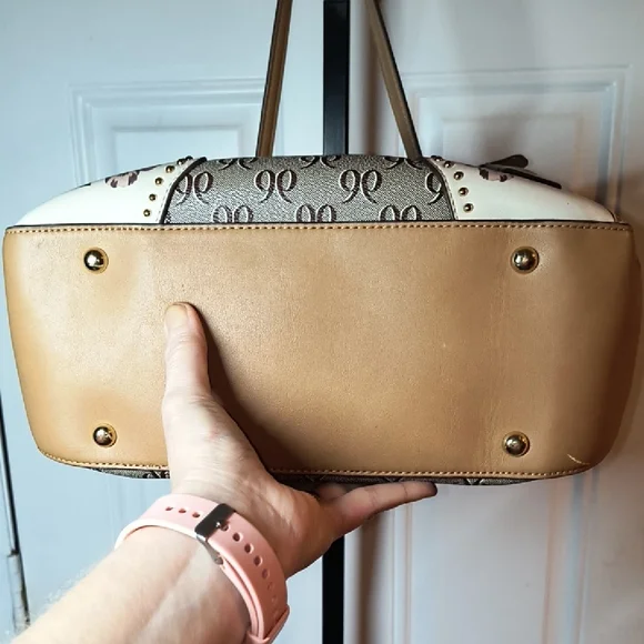 Pretty NINE WEST Beige/Brown Signature Print Floral Tote NICE!! - Picture 6 of 13
